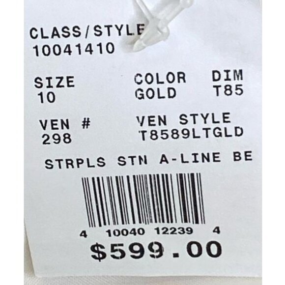 Davids Bridal Strapless Satin A-Line Wedding Gown With Embroidered Train Size 10 - Picture 5 of 13